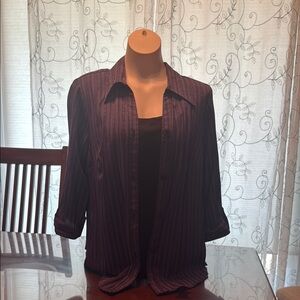 Purple and Black striped Relaxed 3/4 Sleeve Notched Collar Shirt